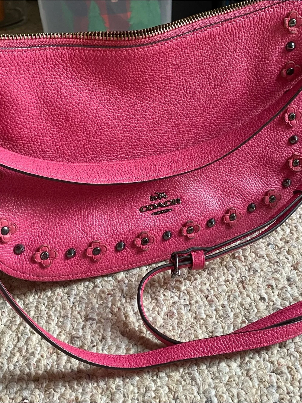 Coach Pink Leather Flower-Stud Crossbody Bag - Picture 3 of 14